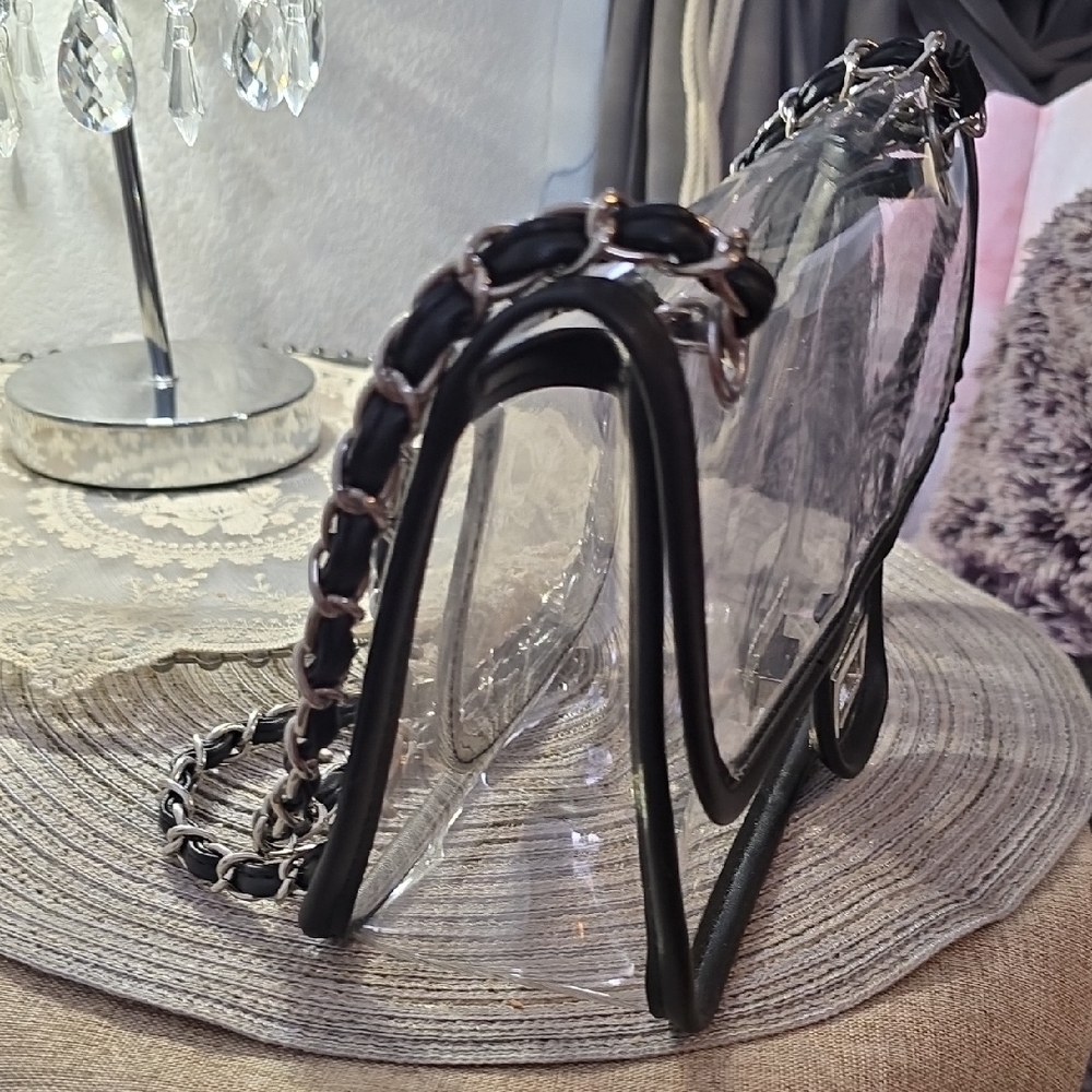Black Transparent Shoulder Bag with Chain Strap - Picture 9 of 9